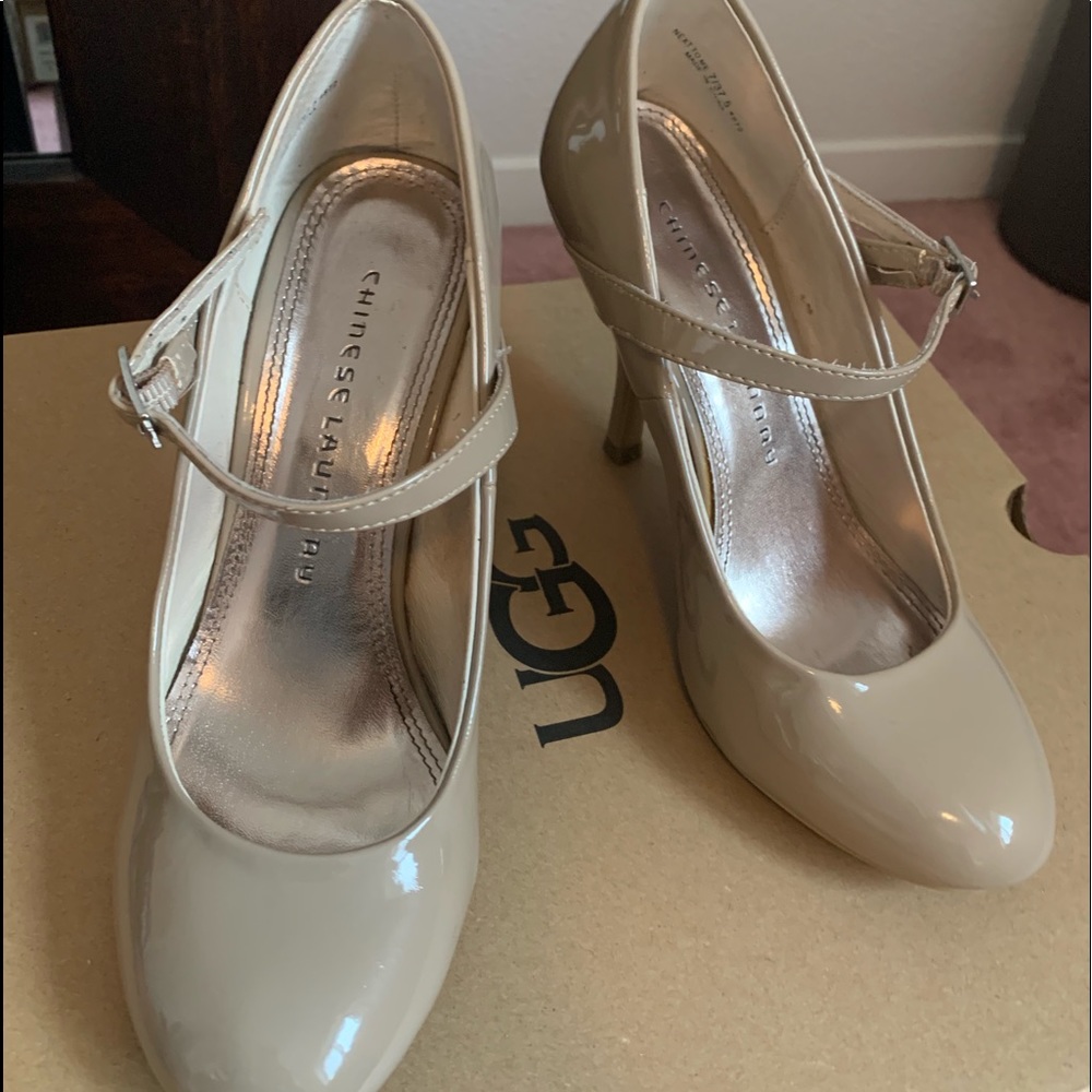 Tan closed toe heels